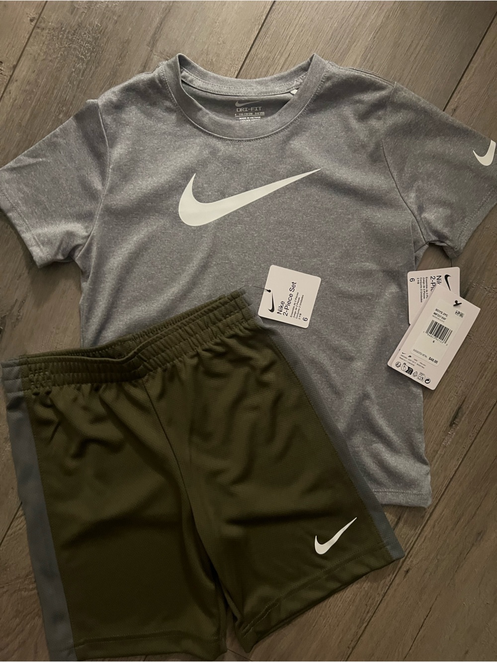 Nike Gray Tee and Olive Green Athletic Shorts Set